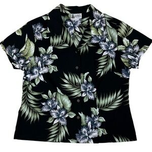 Aloha Republic Hawaiian Shirt Womens M Black Floral Tropical Camp Made in Hawaii
